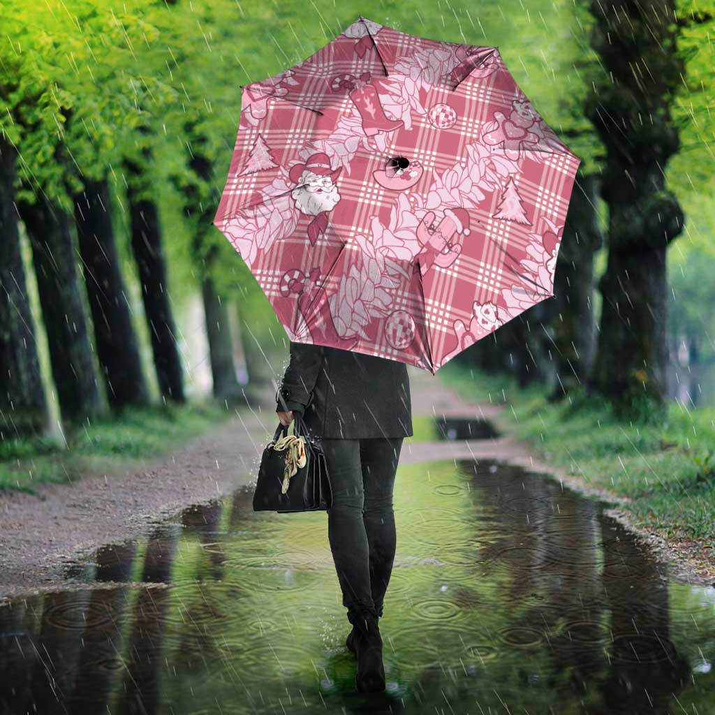 Pink Palaka Hawaii Cowboy Christmas Umbrella Paniolo Mix Maile Lei - Polynesian Pride