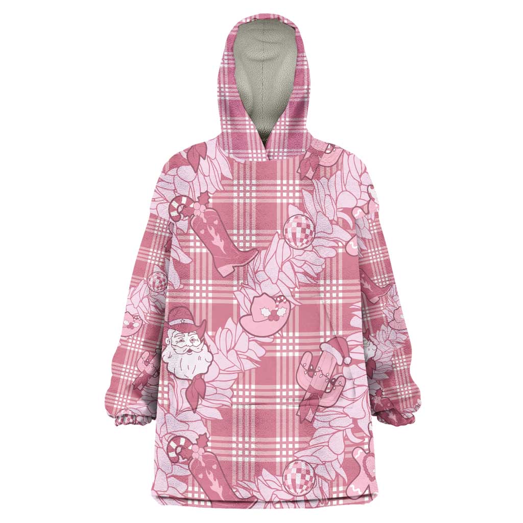 Pink Palaka Hawaii Cowboy Christmas Wearable Blanket Hoodie Paniolo Mix Maile Lei LT7 One Size Pink - Polynesian Pride