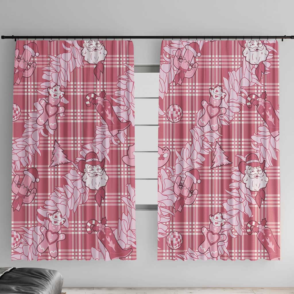 Pink Palaka Hawaii Cowboy Christmas Window Curtain Paniolo Mix Maile Lei LT7 With Hooks Pink - Polynesian Pride
