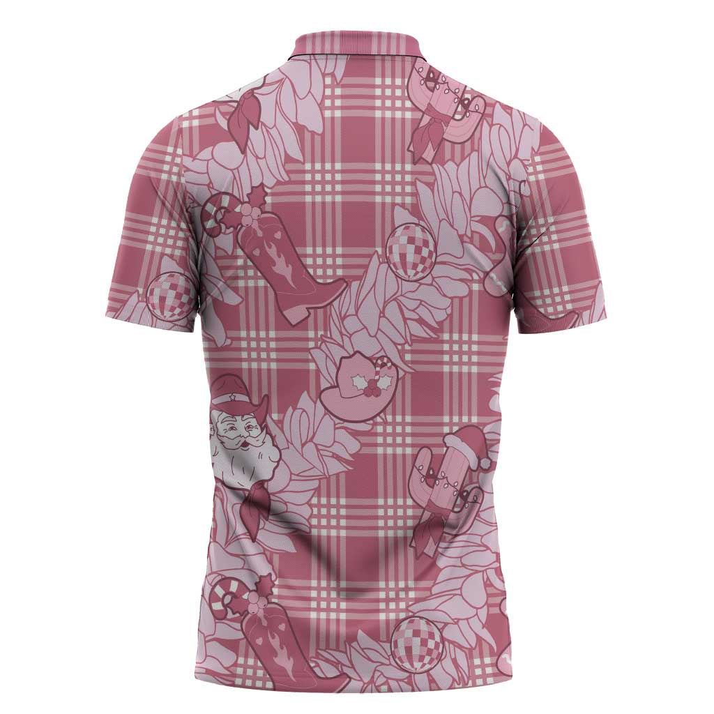 Pink Palaka Hawaii Cowboy Christmas Zipper Polo Shirt Paniolo Mix Maile Lei LT7 - Polynesian Pride