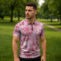 Pink Palaka Hawaii Cowboy Christmas Zipper Polo Shirt Paniolo Mix Maile Lei LT7 - Polynesian Pride