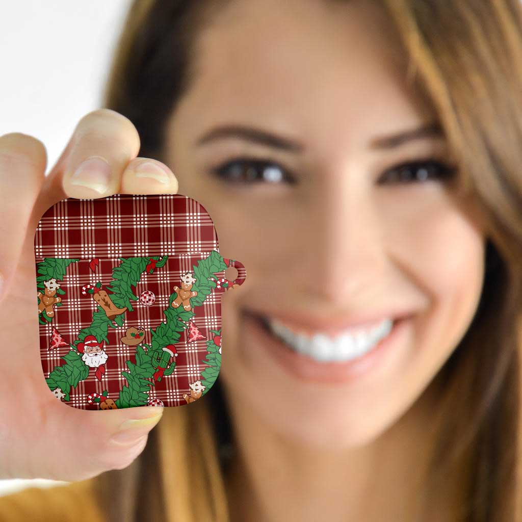 Red Palaka Hawaii Cowboy Christmas AirPods Case Paniolo Mix Maile Lei - Polynesian Pride