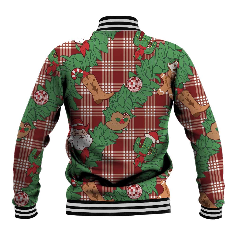 Red Palaka Hawaii Cowboy Christmas Baseball Jacket Paniolo Mix Maile Lei - Polynesian Pride