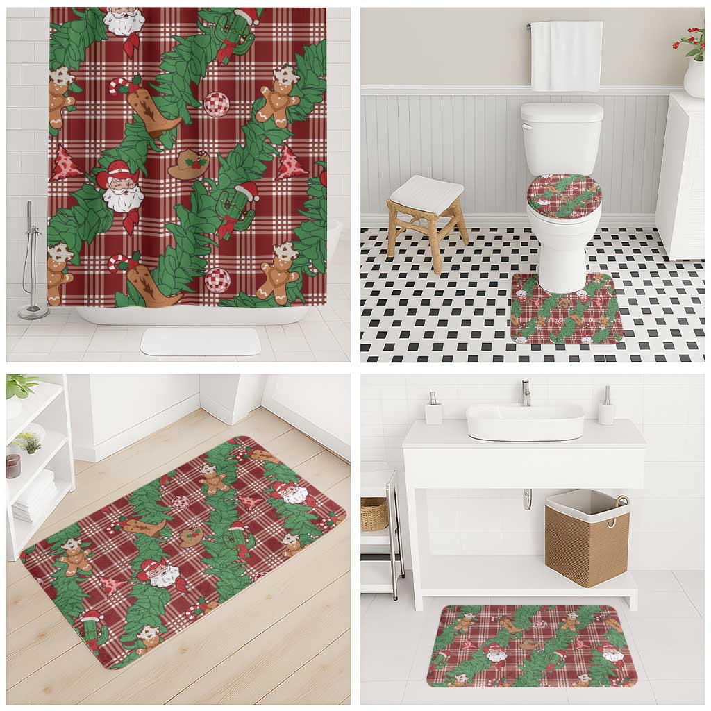 Red Palaka Hawaii Cowboy Christmas Bathroom Set Paniolo Mix Maile Lei - Polynesian Pride