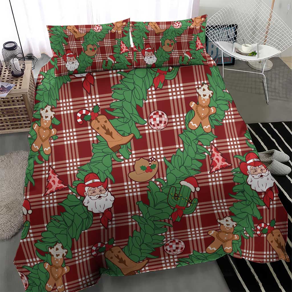 Red Palaka Hawaii Cowboy Christmas Bedding Set Paniolo Mix Maile Lei - Polynesian Pride