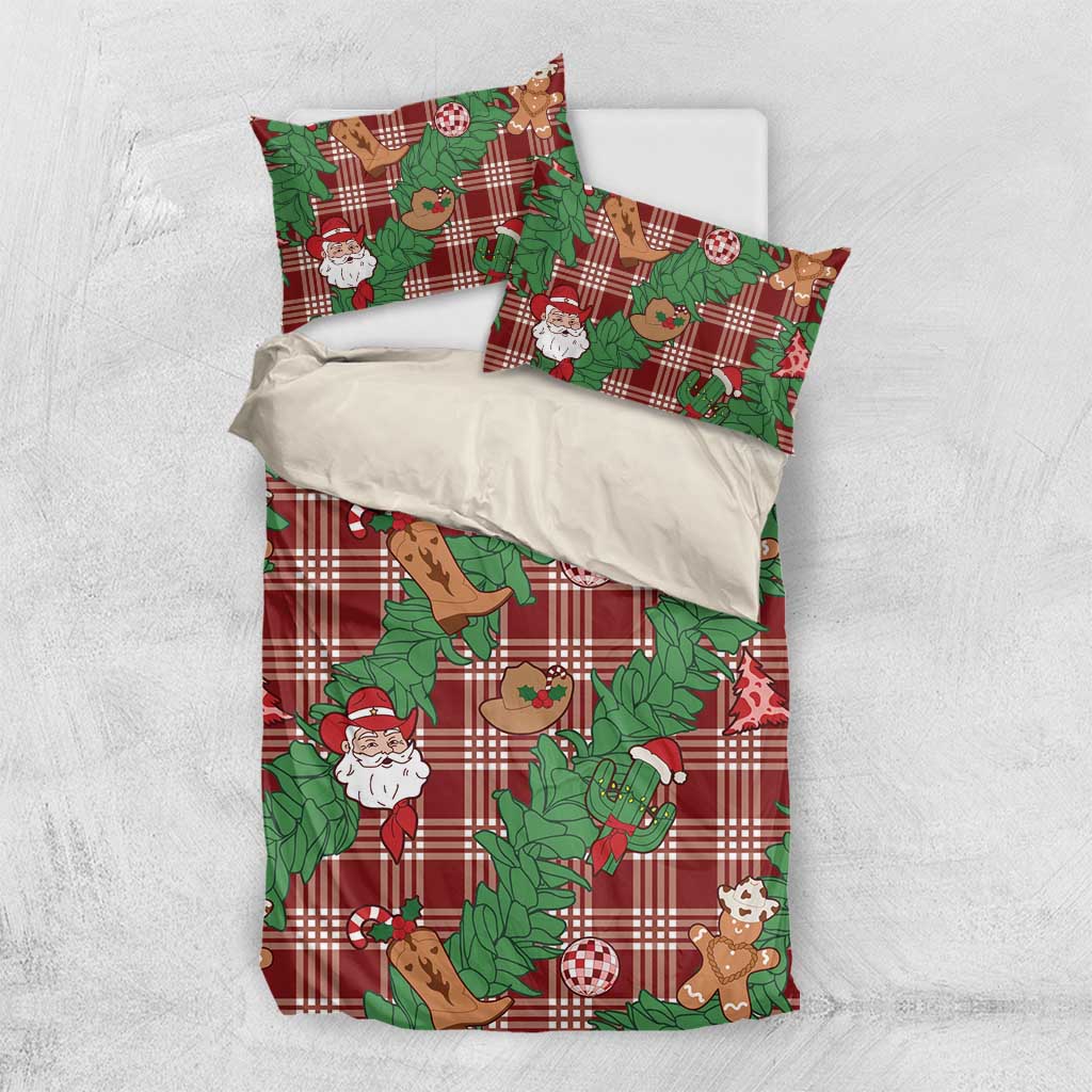 Red Palaka Hawaii Cowboy Christmas Bedding Set Paniolo Mix Maile Lei - Polynesian Pride