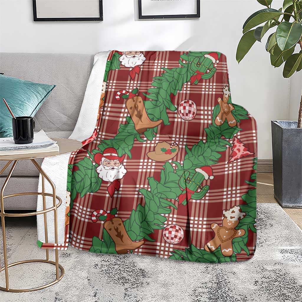 Red Palaka Hawaii Cowboy Christmas Blanket Paniolo Mix Maile Lei - Polynesian Pride