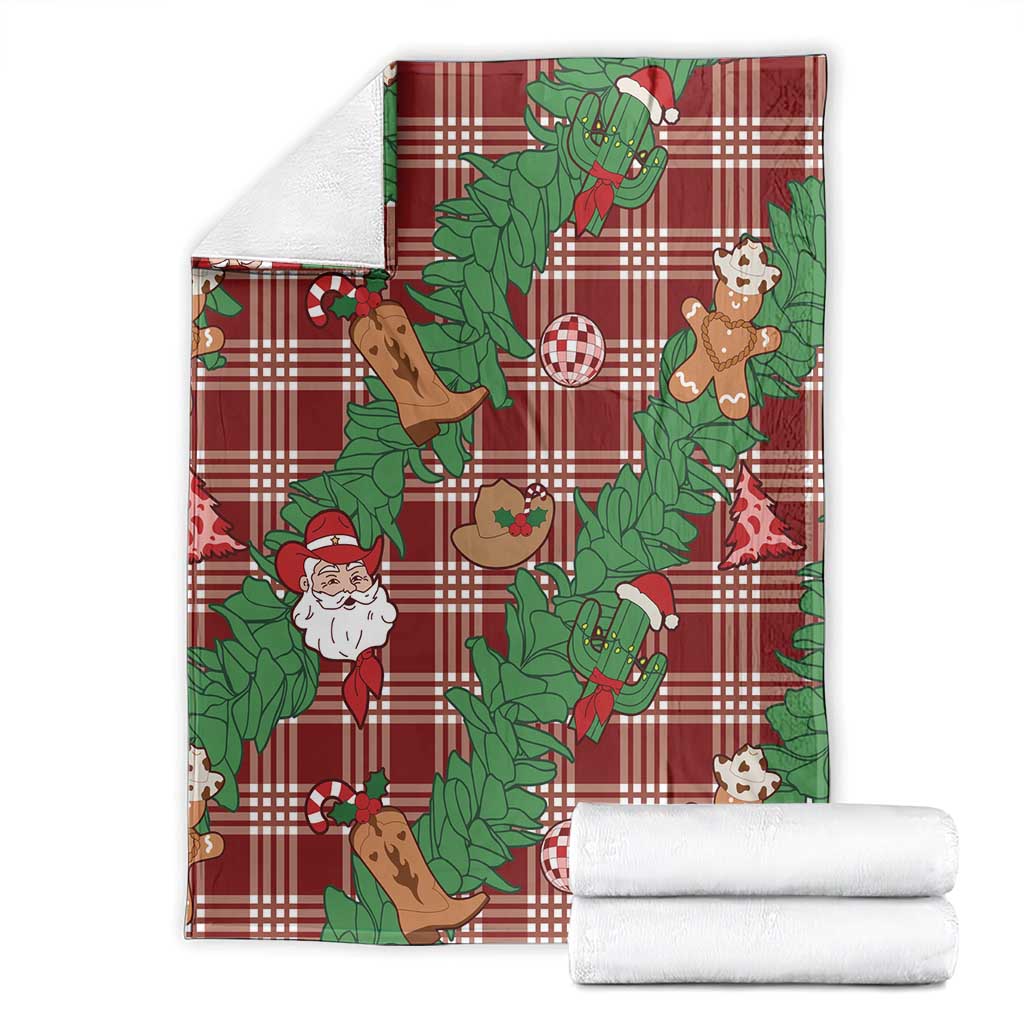 Red Palaka Hawaii Cowboy Christmas Blanket Paniolo Mix Maile Lei - Polynesian Pride