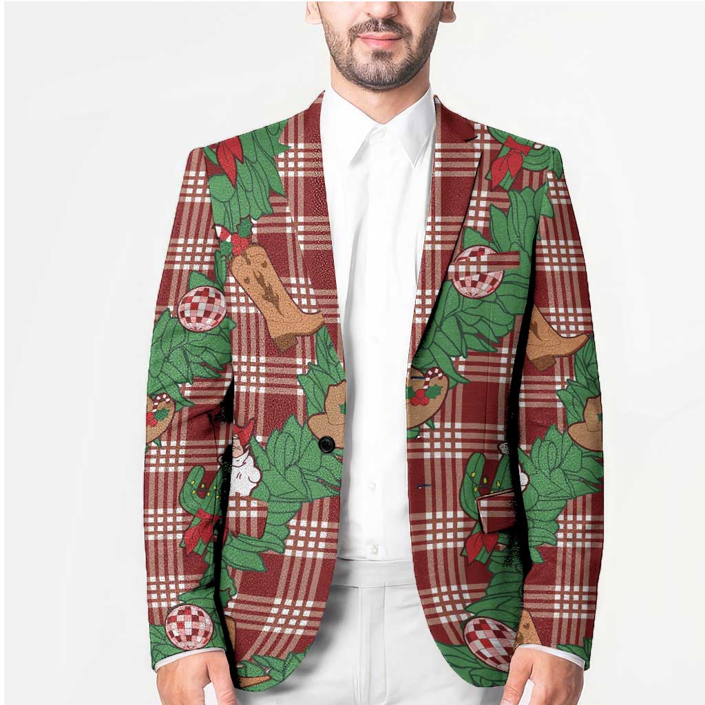 Red Palaka Hawaii Cowboy Christmas Blazer Paniolo Mix Maile Lei - Polynesian Pride