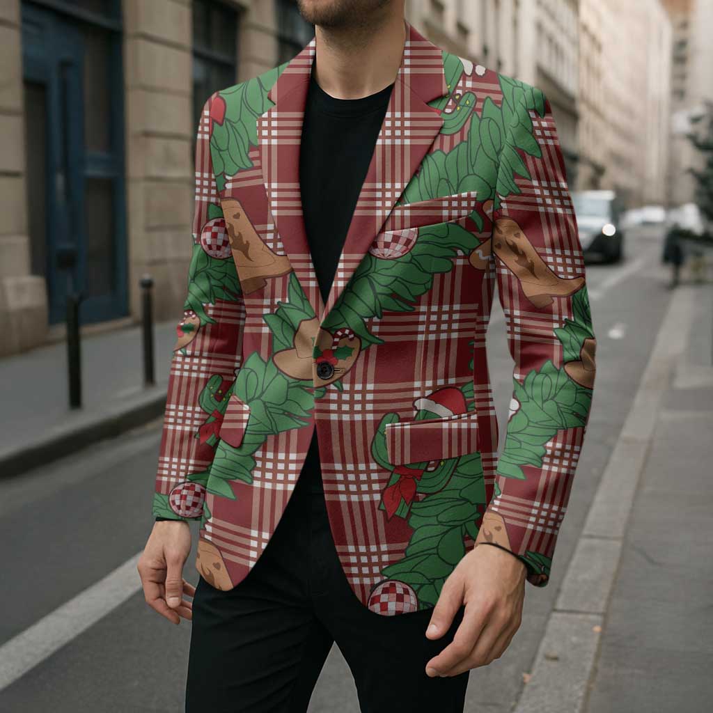 Red Palaka Hawaii Cowboy Christmas Blazer Paniolo Mix Maile Lei - Polynesian Pride