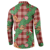 Red Palaka Hawaii Cowboy Christmas Button Sweatshirt Paniolo Mix Maile Lei - Polynesian Pride