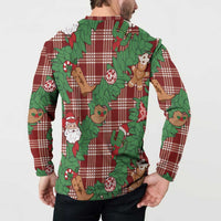 Red Palaka Hawaii Cowboy Christmas Button Sweatshirt Paniolo Mix Maile Lei - Polynesian Pride