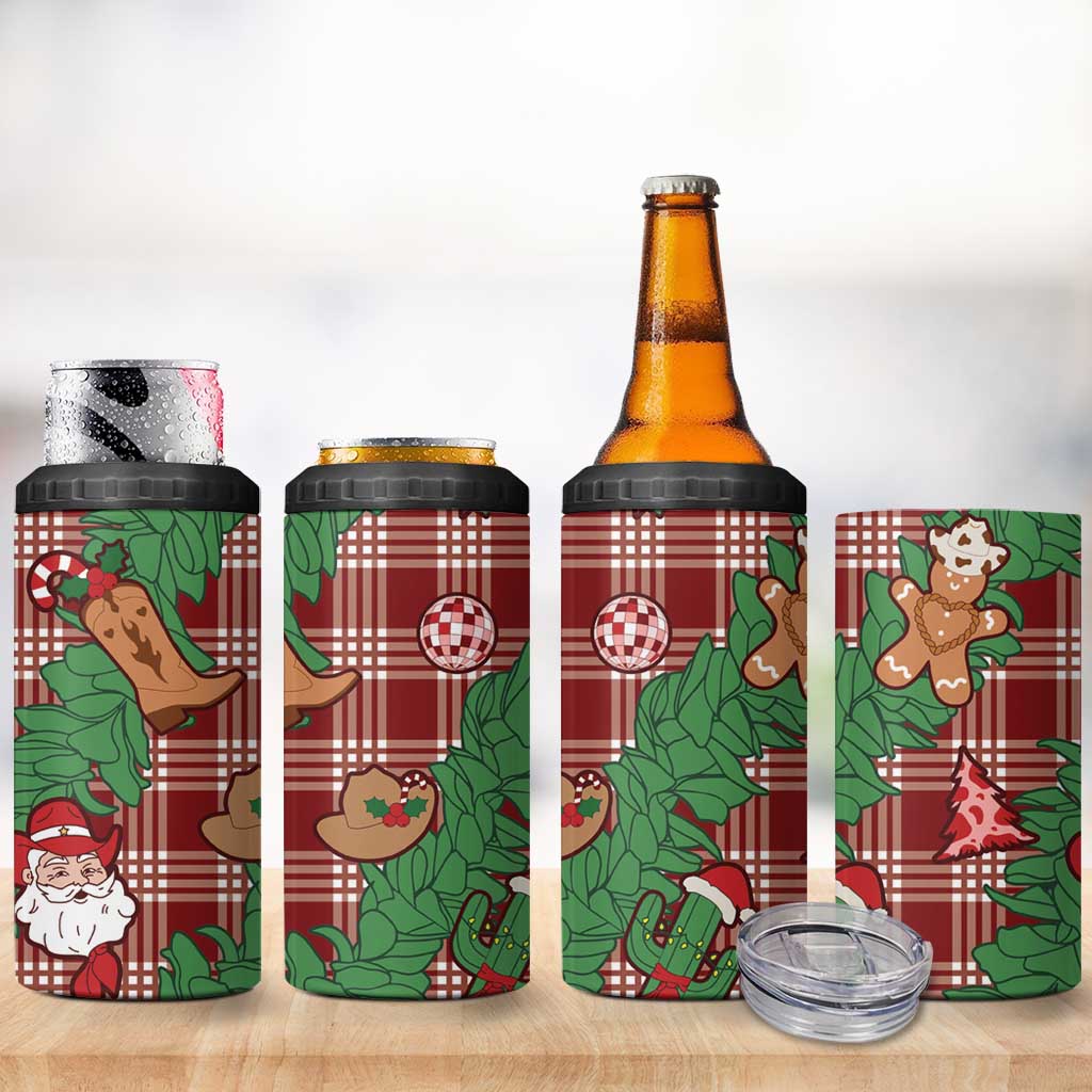 Red Palaka Hawaii Cowboy Christmas 4 in 1 Can Cooler Tumbler Paniolo Mix Maile Lei LT7 - Polynesian Pride
