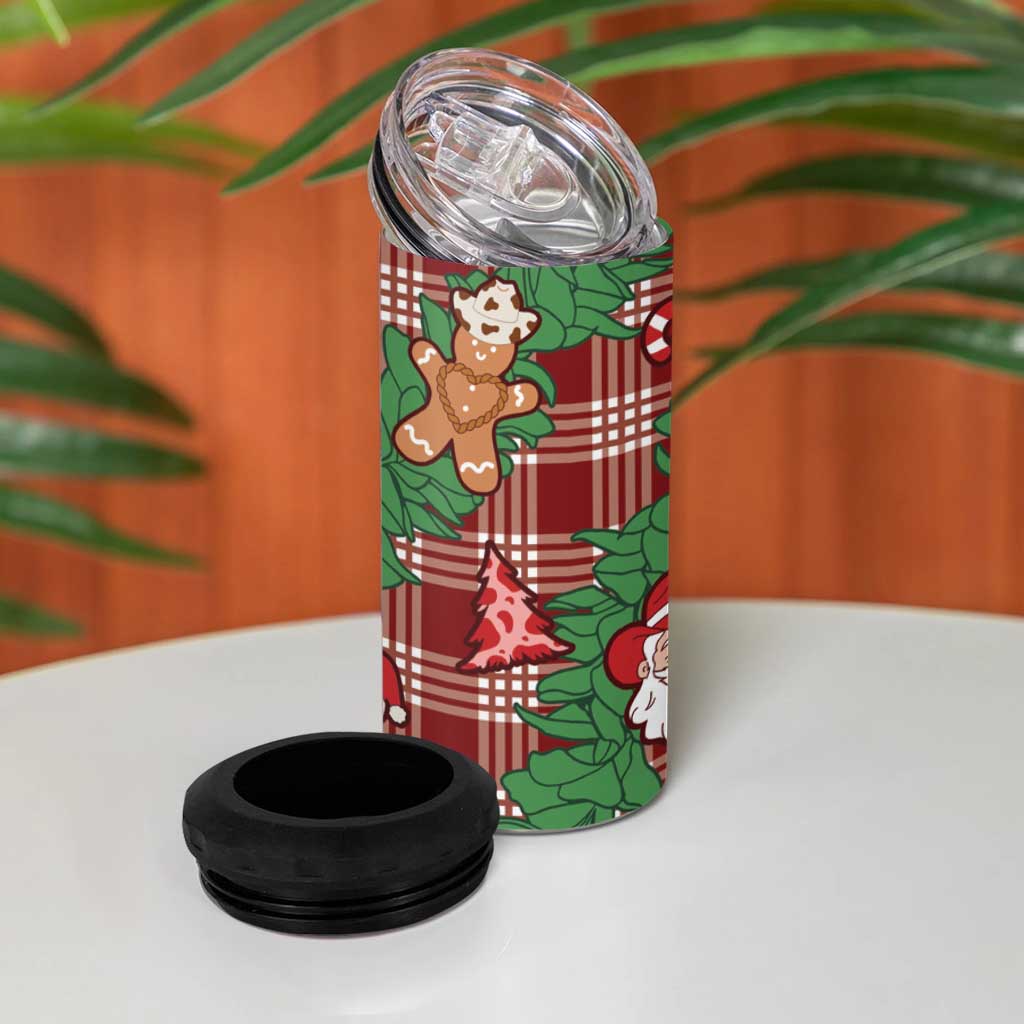 Red Palaka Hawaii Cowboy Christmas 4 in 1 Can Cooler Tumbler Paniolo Mix Maile Lei LT7 - Polynesian Pride