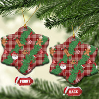 Red Palaka Hawaii Cowboy Christmas Ceramic Ornament Paniolo Mix Maile Lei - Polynesian Pride