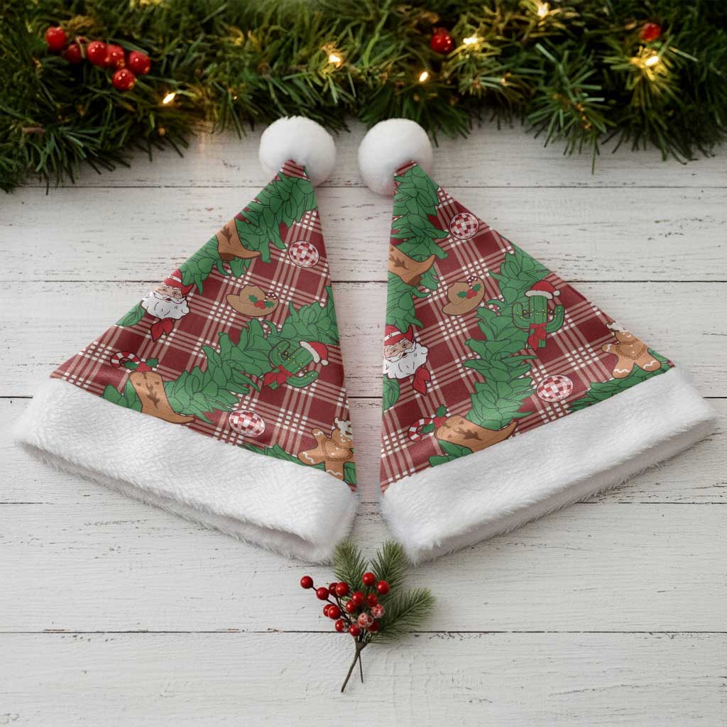Red Palaka Hawaii Cowboy Christmas Santa Hat Paniolo Mix Maile Lei - Polynesian Pride