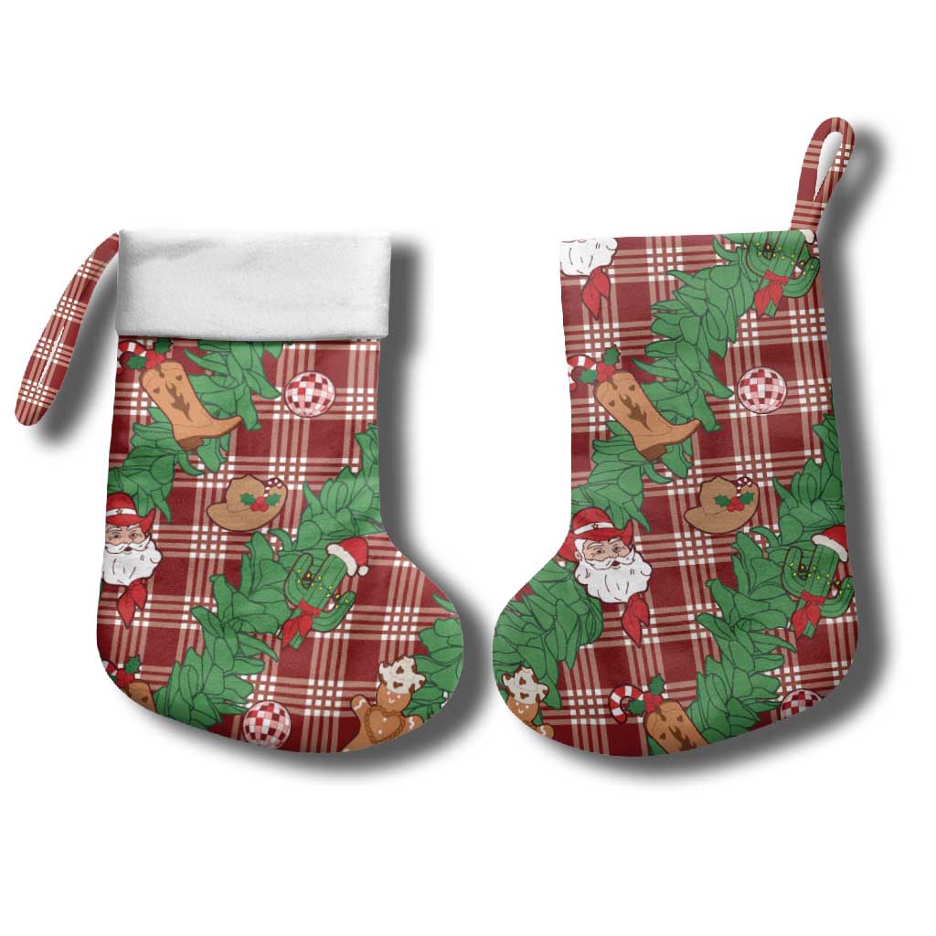Red Palaka Hawaii Cowboy Christmas Stocking Paniolo Mix Maile Lei - Polynesian Pride