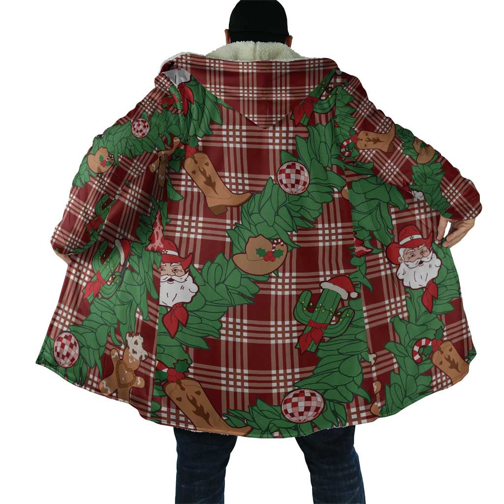 Red Palaka Hawaii Cowboy Christmas Cloak Paniolo Mix Maile Lei - Polynesian Pride