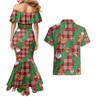 Red Palaka Hawaii Cowboy Christmas Couples Matching Mermaid Dress and Hawaiian Shirt Paniolo Mix Maile Lei LT7 - Polynesian Pride