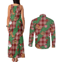 Red Palaka Hawaii Cowboy Christmas Couples Matching Tank Maxi Dress and Long Sleeve Button Shirt Paniolo Mix Maile Lei LT7 - Polynesian Pride
