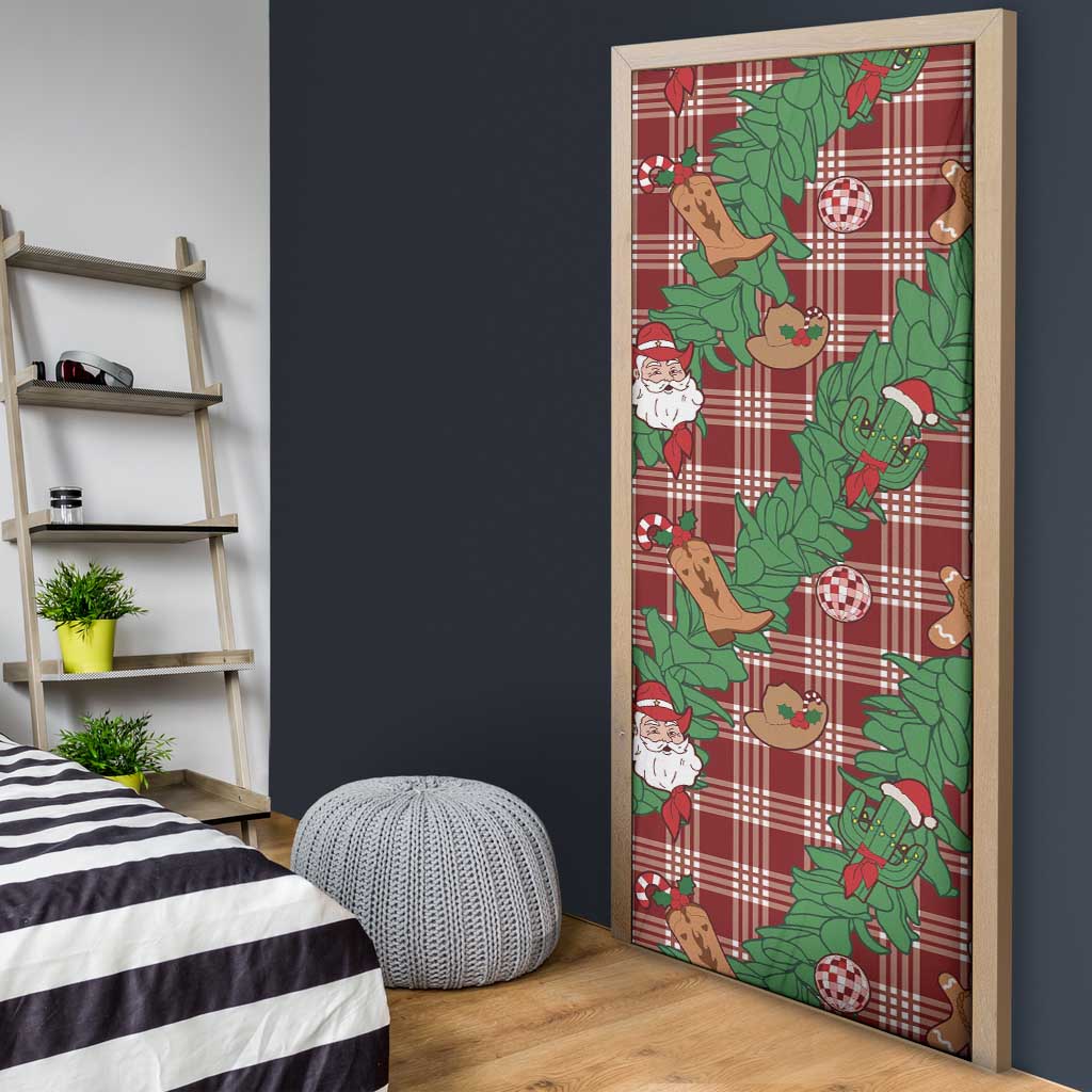 Red Palaka Hawaii Cowboy Christmas Door Cover Paniolo Mix Maile Lei - Polynesian Pride