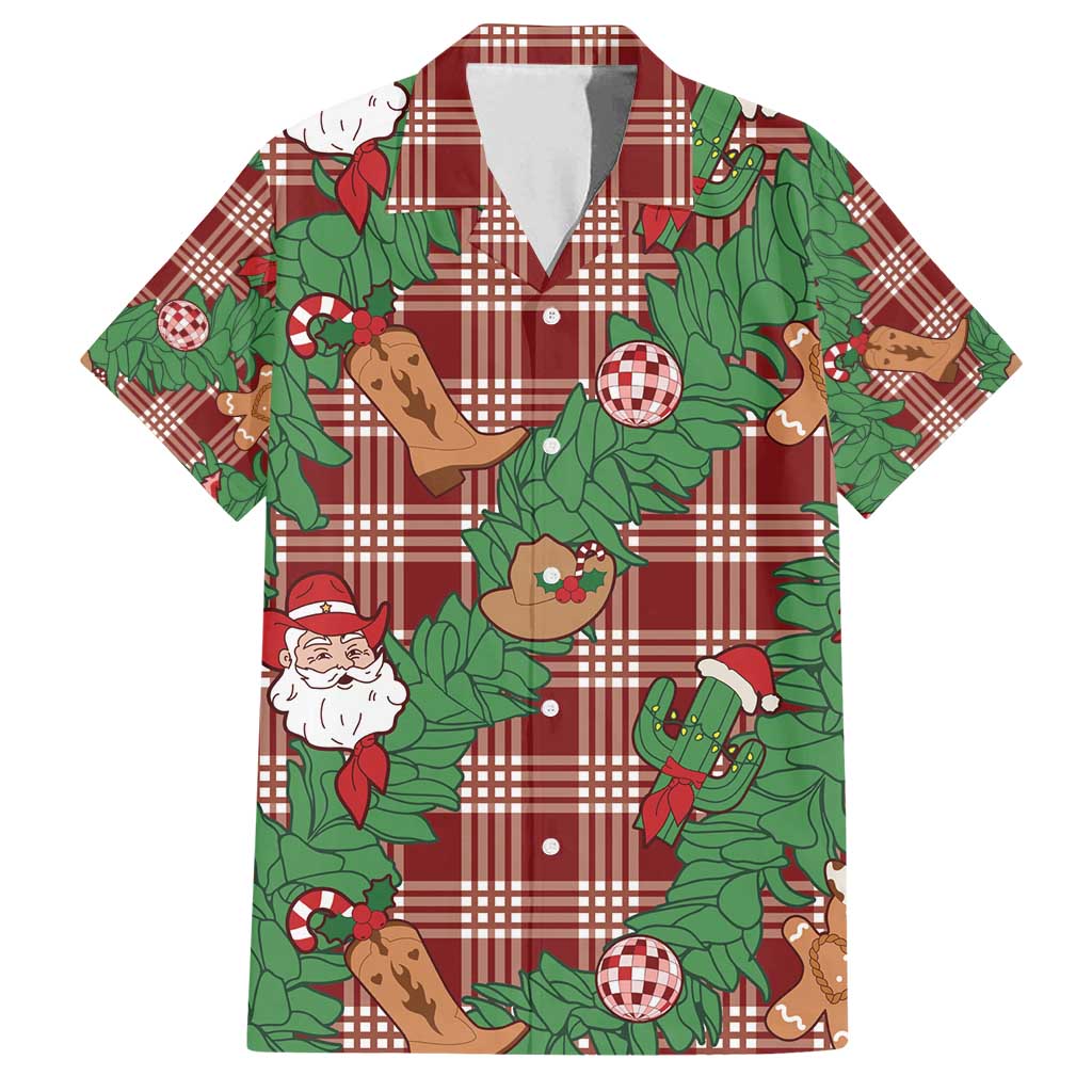 Red Palaka Hawaii Cowboy Christmas Family Matching Long Sleeve Bodycon Dress and Hawaiian Shirt Paniolo Mix Maile Lei LT7 Dad's Shirt - Short Sleeve Red - Polynesian Pride