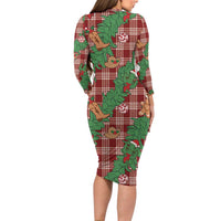 Red Palaka Hawaii Cowboy Christmas Family Matching Long Sleeve Bodycon Dress and Hawaiian Shirt Paniolo Mix Maile Lei LT7 - Polynesian Pride
