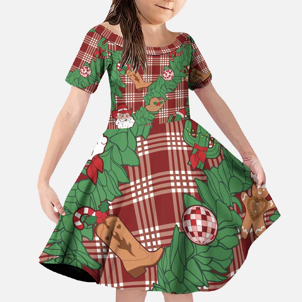 Red Palaka Hawaii Cowboy Christmas Family Matching Mermaid Dress and Hawaiian Shirt Paniolo Mix Maile Lei LT7 Daughter's Dress Red - Polynesian Pride