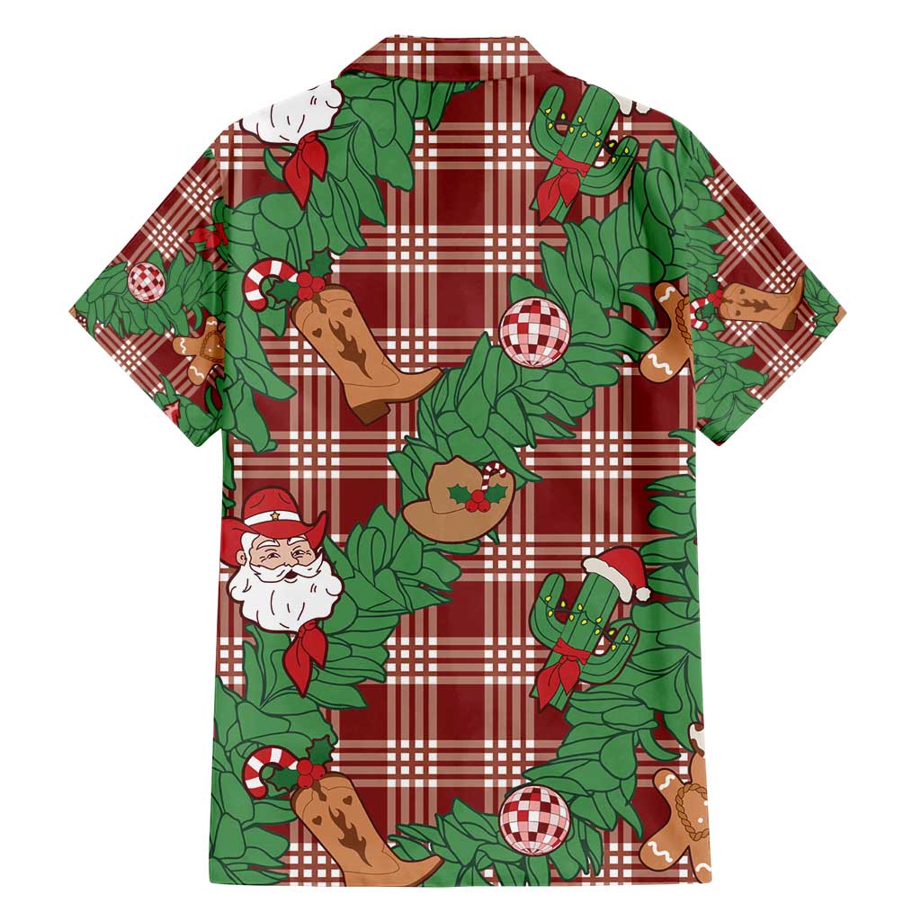 Red Palaka Hawaii Cowboy Christmas Family Matching Off Shoulder Maxi Dress and Hawaiian Shirt Paniolo Mix Maile Lei LT7 - Polynesian Pride
