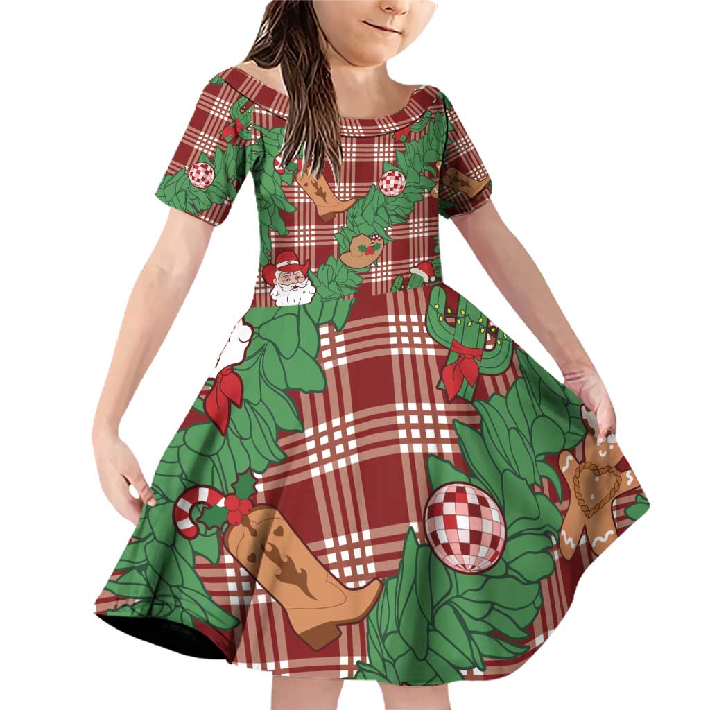 Red Palaka Hawaii Cowboy Christmas Family Matching Off Shoulder Short Dress and Hawaiian Shirt Paniolo Mix Maile Lei LT7 Daughter's Dress Red - Polynesian Pride