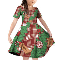 Red Palaka Hawaii Cowboy Christmas Family Matching Off Shoulder Short Dress and Hawaiian Shirt Paniolo Mix Maile Lei LT7 Daughter's Dress Red - Polynesian Pride