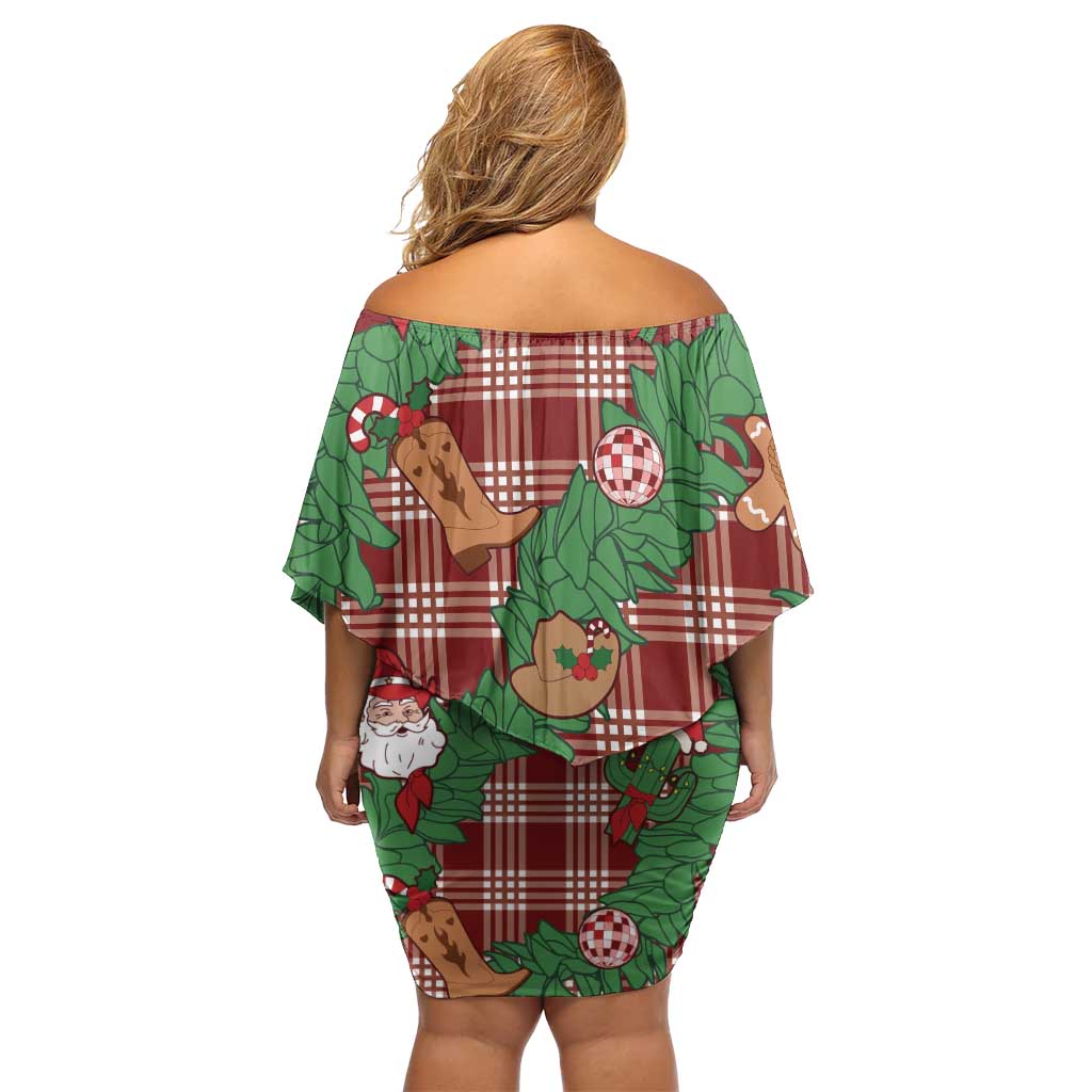 Red Palaka Hawaii Cowboy Christmas Family Matching Off Shoulder Short Dress and Hawaiian Shirt Paniolo Mix Maile Lei LT7 - Polynesian Pride