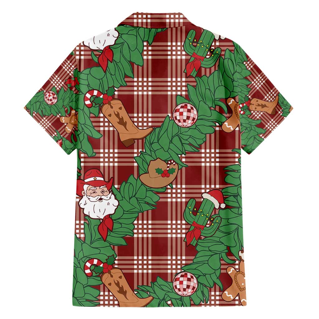 Red Palaka Hawaii Cowboy Christmas Family Matching Short Sleeve Bodycon Dress and Hawaiian Shirt Paniolo Mix Maile Lei LT7 - Polynesian Pride