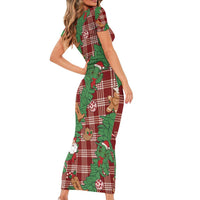 Red Palaka Hawaii Cowboy Christmas Family Matching Short Sleeve Bodycon Dress and Hawaiian Shirt Paniolo Mix Maile Lei LT7 - Polynesian Pride