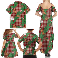 Red Palaka Hawaii Cowboy Christmas Family Matching Summer Maxi Dress and Hawaiian Shirt Paniolo Mix Maile Lei LT7 - Polynesian Pride