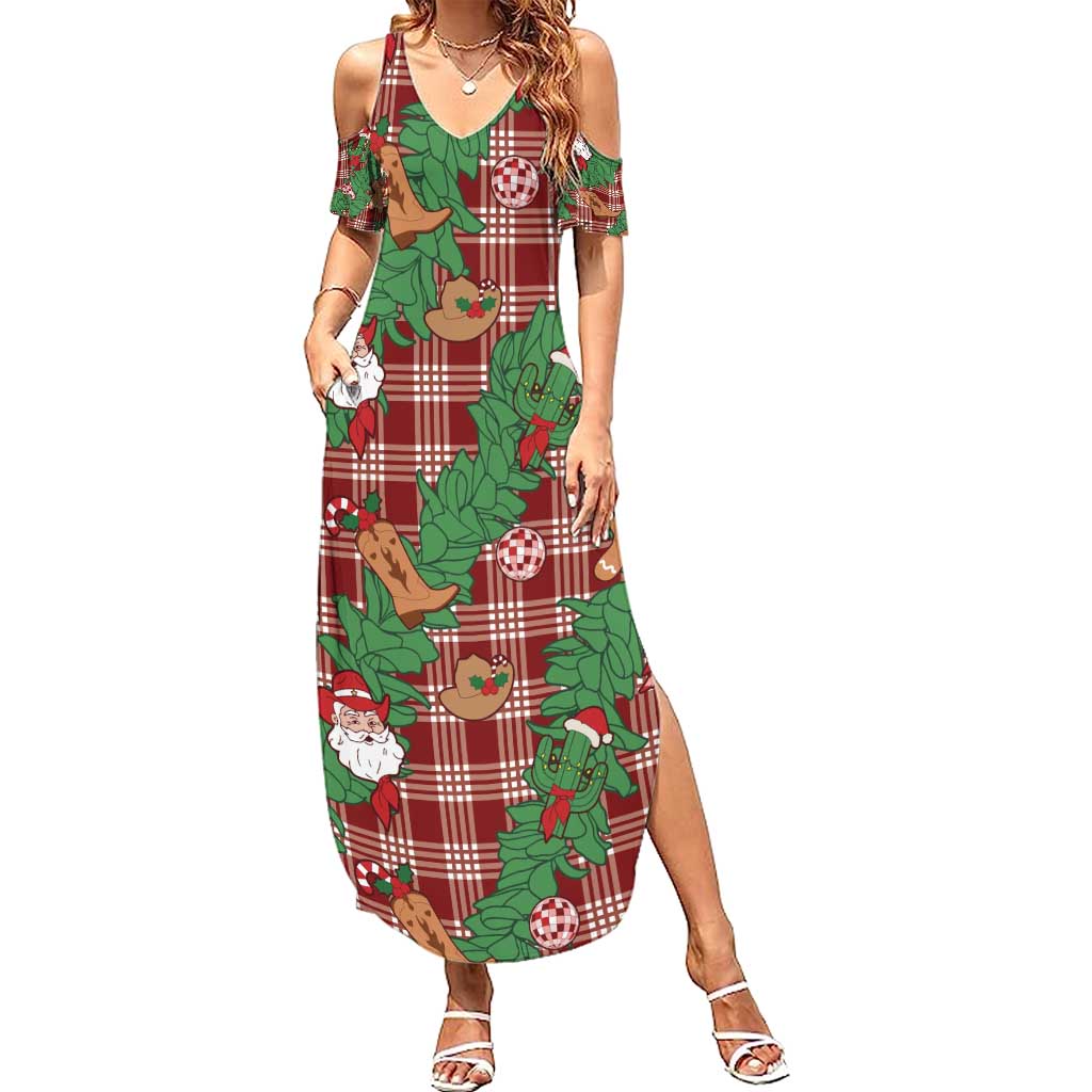 Red Palaka Hawaii Cowboy Christmas Family Matching Summer Maxi Dress and Hawaiian Shirt Paniolo Mix Maile Lei LT7 Mom's Dress Red - Polynesian Pride