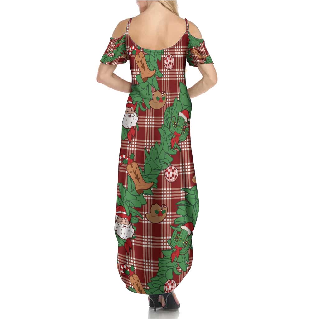 Red Palaka Hawaii Cowboy Christmas Family Matching Summer Maxi Dress and Hawaiian Shirt Paniolo Mix Maile Lei LT7 - Polynesian Pride
