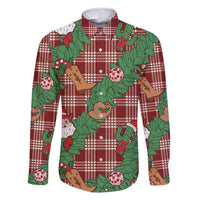 Red Palaka Hawaii Cowboy Christmas Family Matching Tank Maxi Dress and Hawaiian Shirt Paniolo Mix Maile Lei LT7 Dad's Shirt - Long Sleeve Red - Polynesian Pride