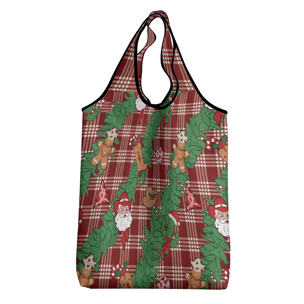Red Palaka Hawaii Cowboy Christmas Grocery Bag Paniolo Mix Maile Lei - Polynesian Pride