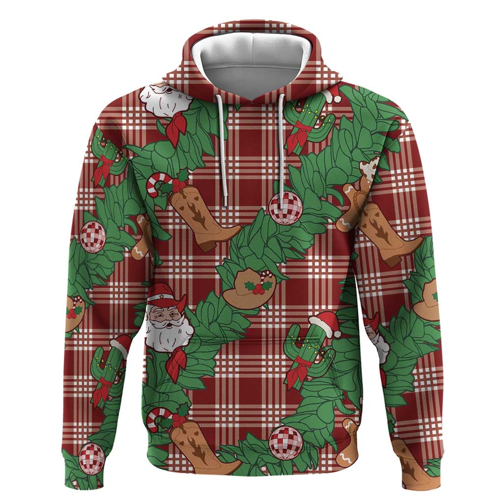 Red Palaka Hawaii Cowboy Christmas Hoodie Paniolo Mix Maile Lei - Polynesian Pride