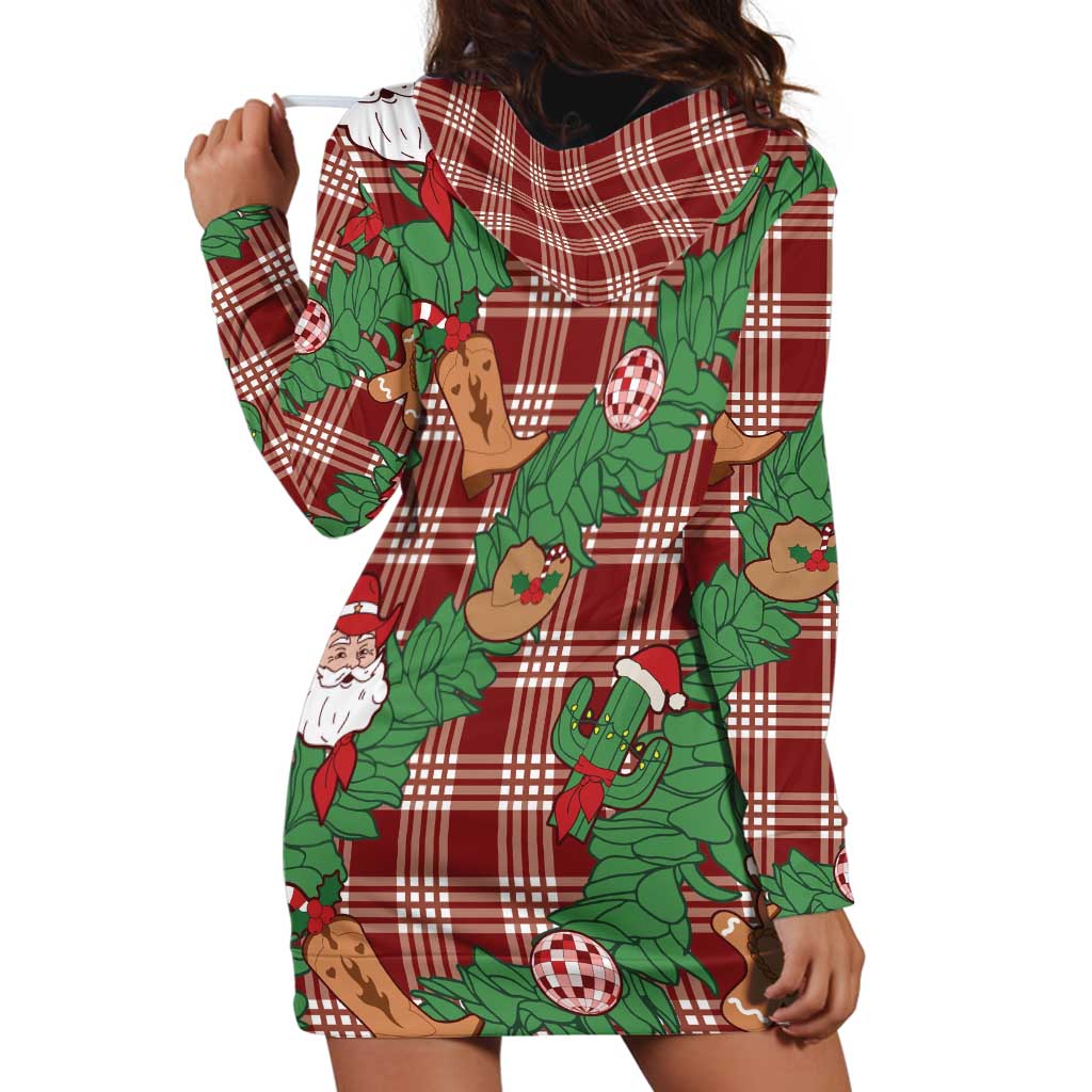 Red Palaka Hawaii Cowboy Christmas Hoodie Dress Paniolo Mix Maile Lei LT7 - Polynesian Pride