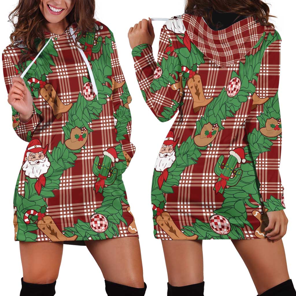 Red Palaka Hawaii Cowboy Christmas Hoodie Dress Paniolo Mix Maile Lei LT7 - Polynesian Pride