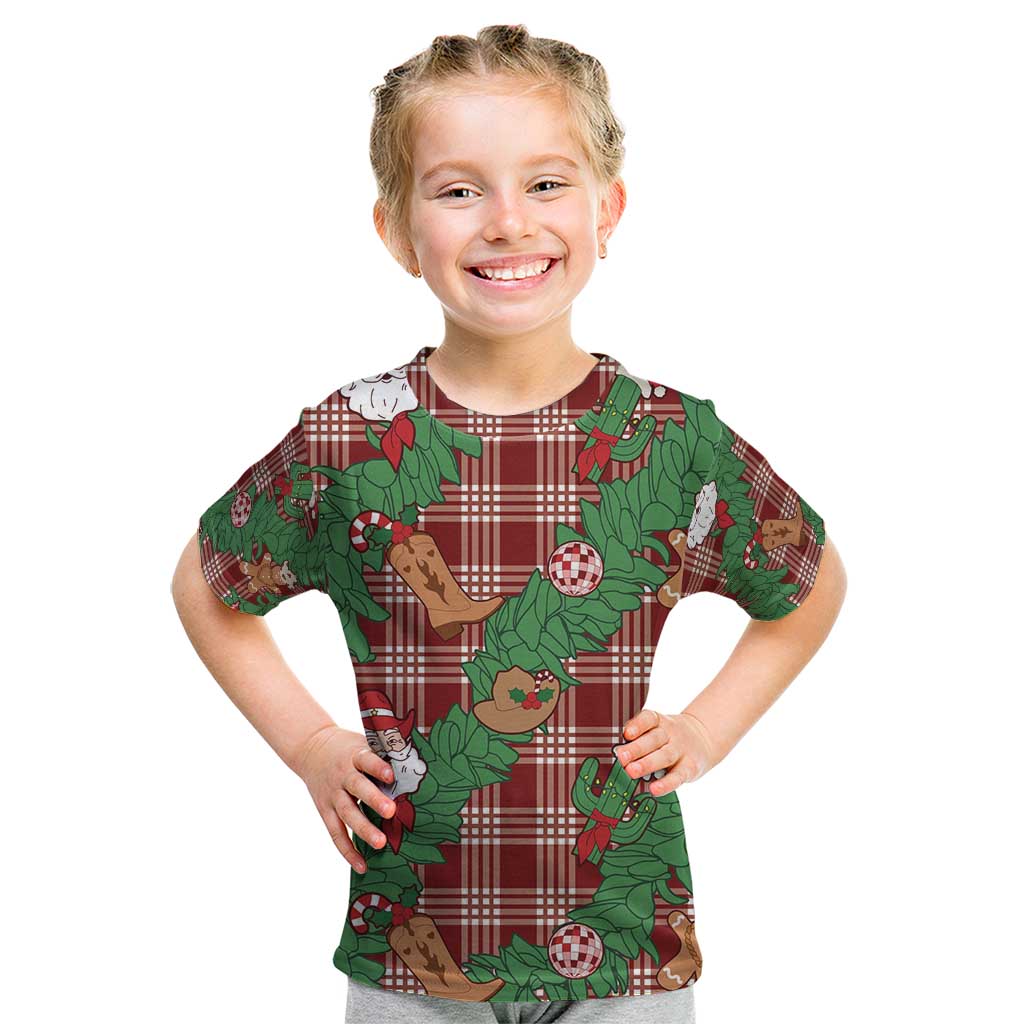 Red Palaka Hawaii Cowboy Christmas Kid T Shirt Paniolo Mix Maile Lei - Polynesian Pride