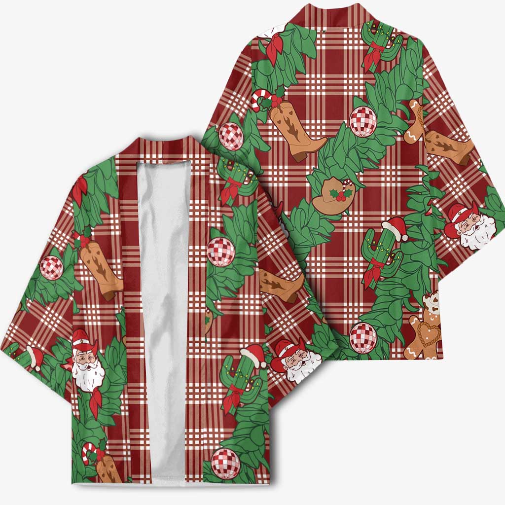 Red Palaka Hawaii Cowboy Christmas Kimono Paniolo Mix Maile Lei - Polynesian Pride
