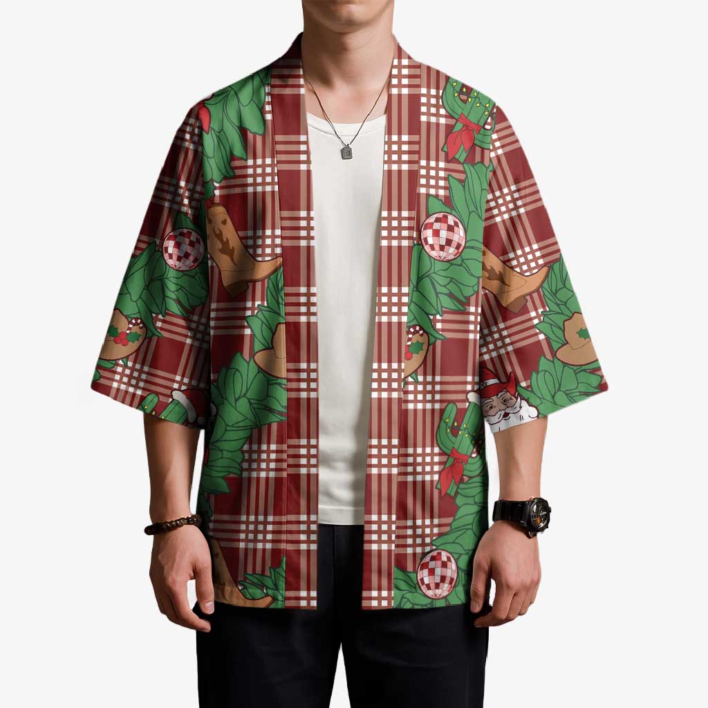 Red Palaka Hawaii Cowboy Christmas Kimono Paniolo Mix Maile Lei - Polynesian Pride
