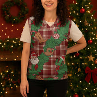 Red Palaka Hawaii Cowboy Christmas Knitted V-Neck Vest Paniolo Mix Maile Lei LT7 - Polynesian Pride