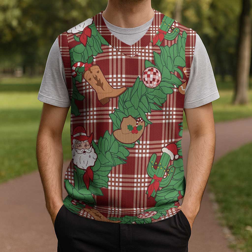Red Palaka Hawaii Cowboy Christmas Knitted V-Neck Vest Paniolo Mix Maile Lei LT7 - Polynesian Pride