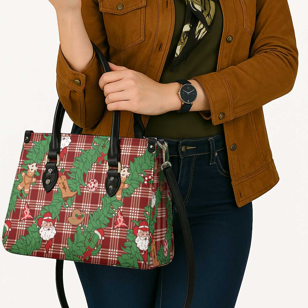Red Palaka Hawaii Cowboy Christmas Leather Bag Paniolo Mix Maile Lei - Polynesian Pride