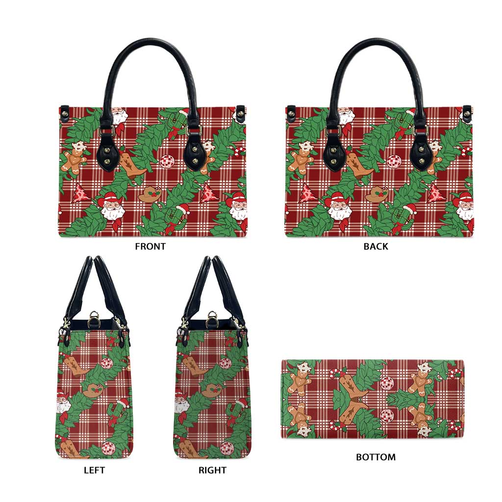 Red Palaka Hawaii Cowboy Christmas Leather Bag Paniolo Mix Maile Lei - Polynesian Pride