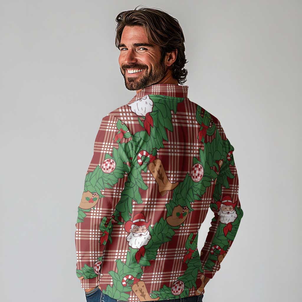 Red Palaka Hawaii Cowboy Christmas Long Sleeve Polo Shirt Paniolo Mix Maile Lei LT7 - Polynesian Pride